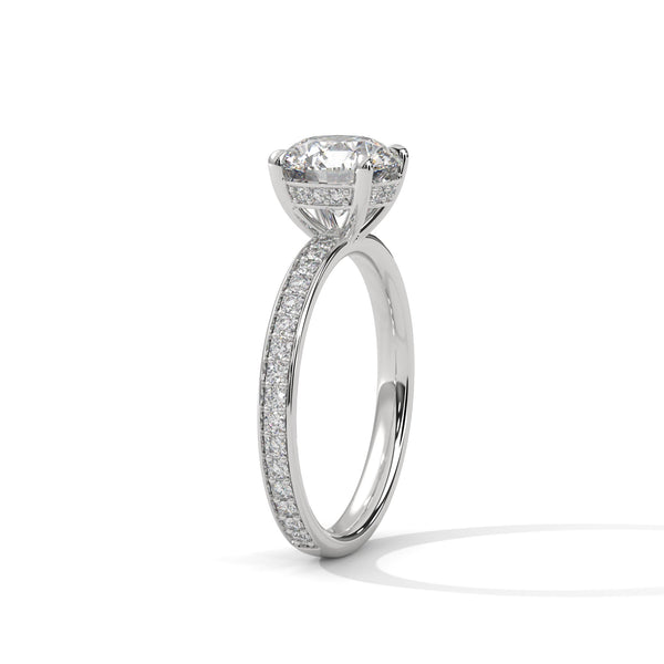 Four-Prong Cathedral Set Round Pave Lab Grown Diamond Gold Ring