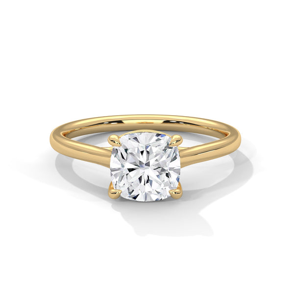 Graceful Radiance Cushion Cut Lab Grown Diamond Gold Solitaire Ring