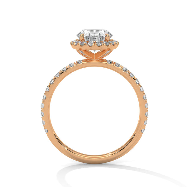 An elegant oval lab-grown diamond encased in a radiant halo — graceful, elongated beauty that sparkles endlessly.