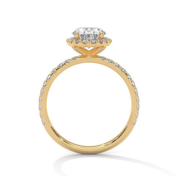 An elegant oval lab-grown diamond encased in a radiant halo — graceful, elongated beauty that sparkles endlessly.