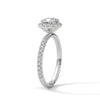 A cushion-cut lab-grown diamond surrounded by a delicate halo — timeless romance with a soft, feminine glow