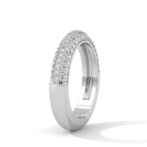 A dazzling yellow gold band pavé-set with three rows of brilliant round diamonds, delivering radiant sparkle from every angle.