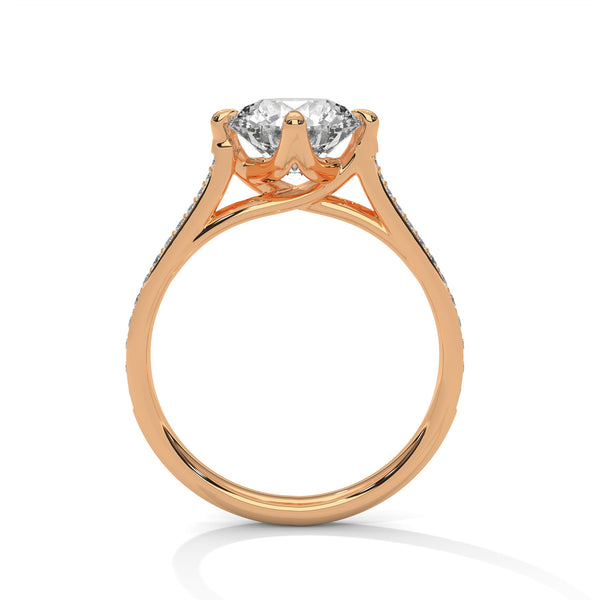 Round Cut Lab Grown Diamond Pave Gold Ring