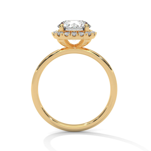 “Aurielle Ring—round-diamond brilliance, cushion-halo elegance, and sleek white-gold luxury crafted to symbolize timeless love, modern charm, and unforgettable moments.”