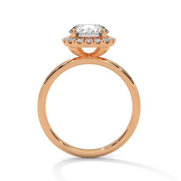 “Aurielle Ring—round-diamond brilliance, cushion-halo elegance, and sleek white-gold luxury crafted to symbolize timeless love, modern charm, and unforgettable moments.”