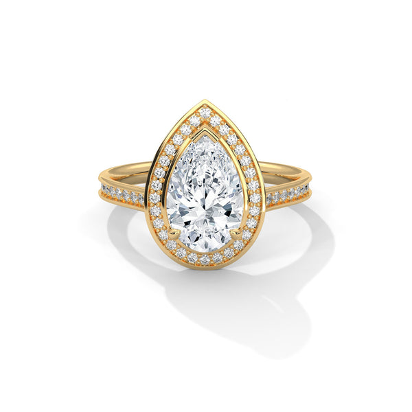 Pear Shaped Three-Stone Lab Grown Diamond Gold Ring