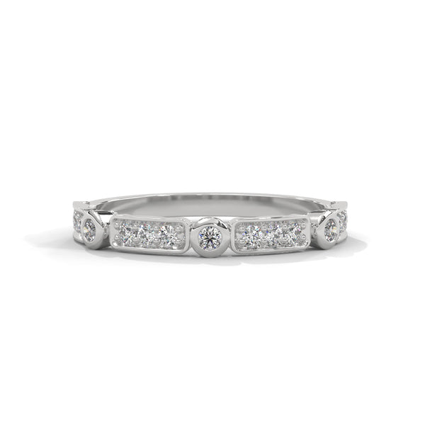 A whimsical yellow gold band featuring alternating bezel and pavé-set diamonds, creating a playful, elegant sparkle.