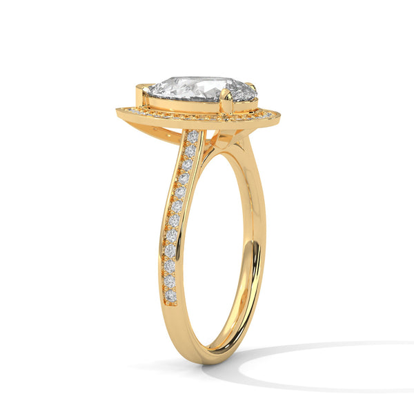 Pear Shaped Three-Stone Lab Grown Diamond Gold Ring