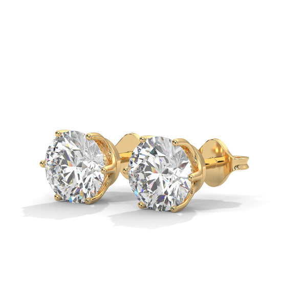6-Prong Round cut Lab Grown Diamond Gold Stud Earrings