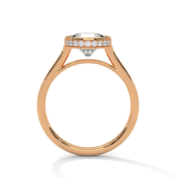 Round Cut Lab Grown Diamond Bezel Halo Gold Ring