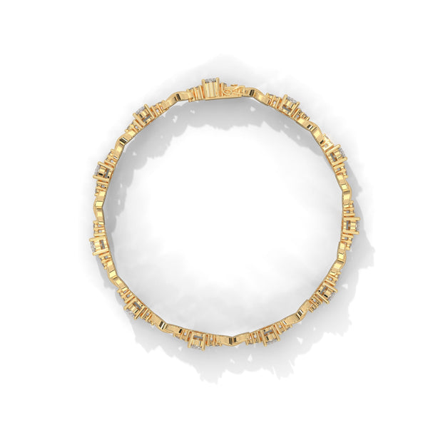This exquisite tennis bracelet features 62 emerald-shaped diamonds, totaling 7.01 carats. With a 6.50-inch length, it is a stunning accessory that offers a perfect balance of brilliance and sophistication.