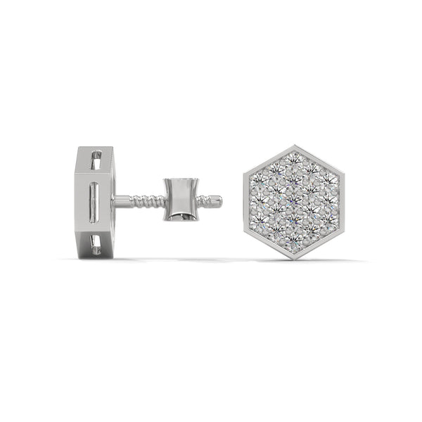 Inspired by nature’s geometry, these hexagon-shaped yellow gold studs shimmer with a full pavé of brilliant-cut diamonds.