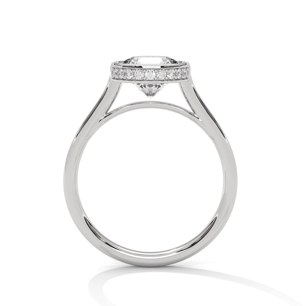 Round Cut Lab Grown Diamond Bezel Halo Gold Ring