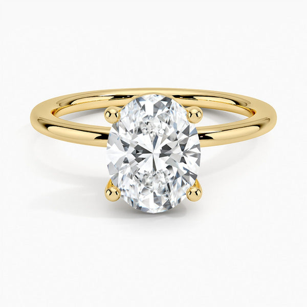 Minimalist elegance at its finest—Celestia Pure features a breathtaking oval diamond in a timeless solitaire setting crafted from polished white metal.