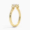 A symbol of harmony and devotion, the Lunara Grace features a round brilliant center flanked by perfectly matched side stones on a gracefully tapered band.