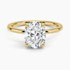 Celestia Crest features a stunning oval diamond elevated by a hidden halo and intricate claw prongs, set atop a high-polish band for a flawless blend of sparkle and sophistication.