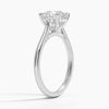 A sweeping cathedral-style solitaire ring with hidden diamond accents and a round brilliant center, blending elegance and modern refinement.