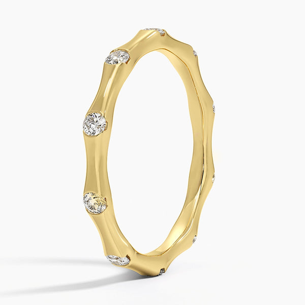 Eternal Sparkle Bamboo Diamond Band – sleek modern ring symbolizing endless love, natural elegance, daily luxury, perfect minimalist anniversary promise choice