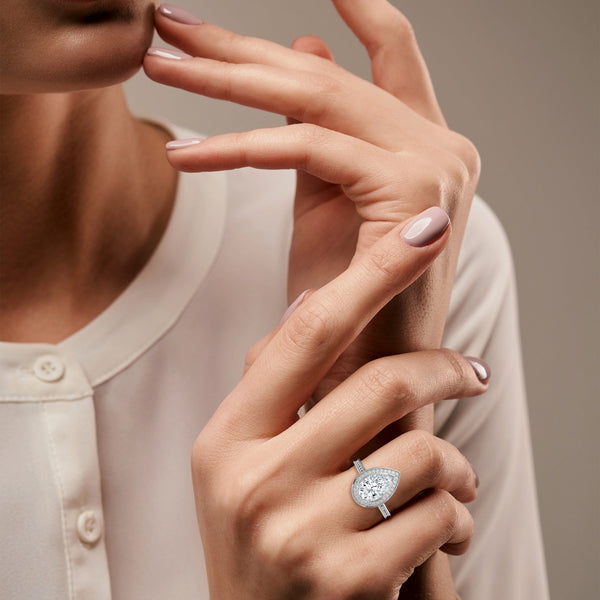 Pear Shaped Three-Stone Lab Grown Diamond Gold Ring